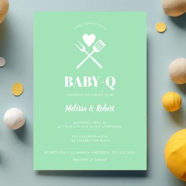 modern simple mint green bbq baby shower invitation