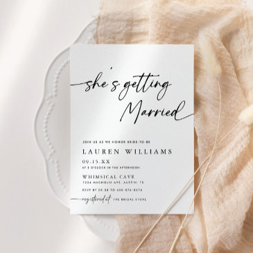 modern simple she's getting married bridal shower invitation