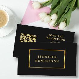 Small Modern Stylish Black Gold Qr Code Professional Business Invitations Front View