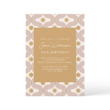 modern sun moon line terracotta gold 50th birthday invitation