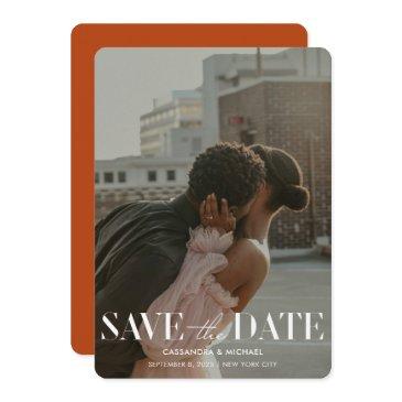 modern terracotta rust red wedding save date invitation