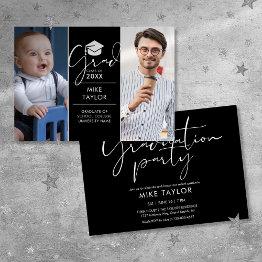 Small Modern Then And Now 2 Photo Graduation Party Invitation Front View