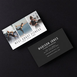 Small Modern Three Photo Personal Trainer Fitness Business Invitations Front View