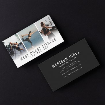 modern three photo personal trainer fitness business invitations