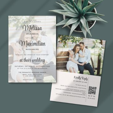 modern transparent 2 photo qr code online rsvp invitation