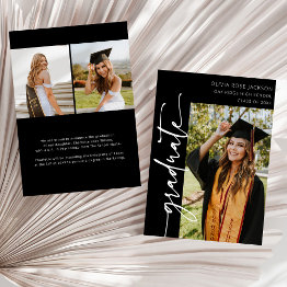 Small Modern Trendy 3 Photo Collage Graduation Announcement Front View