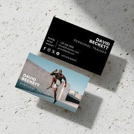 Small Modern & Trendy Personal Trainer Fitness Photo Business Invitations Front View