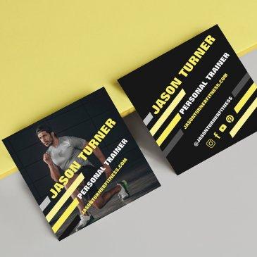 modern & trendy personal trainer fitness photo square business invitations