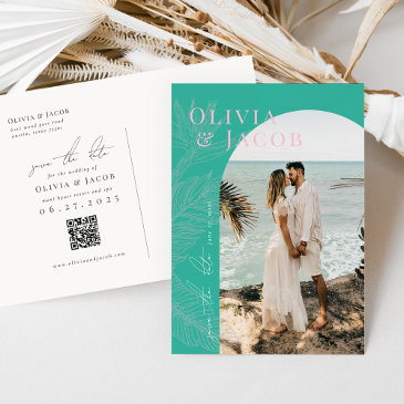 modern tropical save the date postinvitations