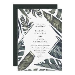 Small Modern Tropics Diamond Leaf Frame Wedding Invitation Front View