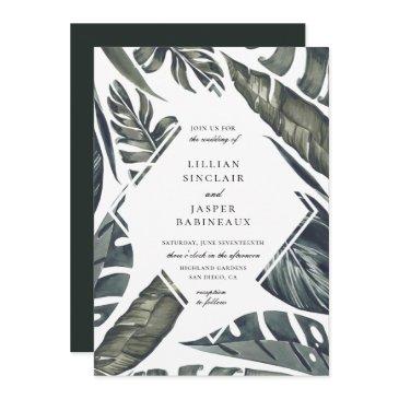 modern tropics diamond leaf frame wedding invitation