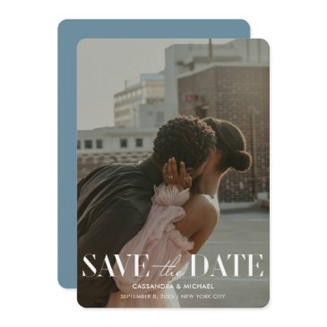 modern typography blue photo wedding save date invitation
