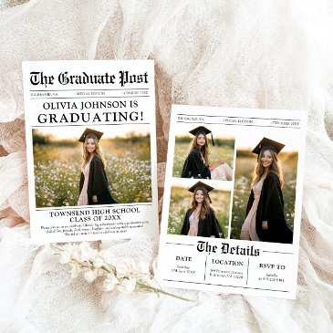 modern unique fun photo newspaper graduation invitation