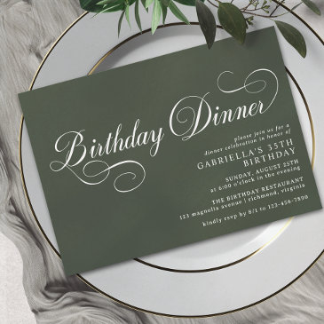 modern vintage | forest green moss birthday dinner invitation