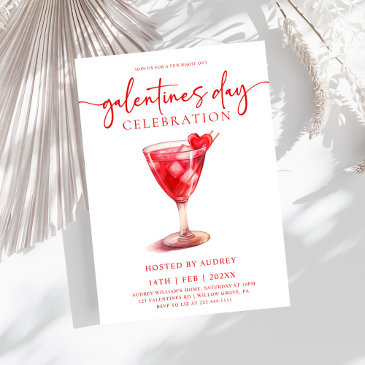 modern watercolor cocktail galentine's day party invitation