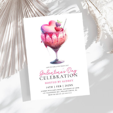 modern watercolor cocktail galentine's day party invitation