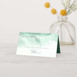 Small Modern Watercolor | Green Folded Wedding Place Invitations Front View