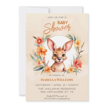 modern watercolor kangaroo baby shower invitation
