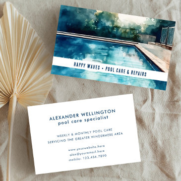 modern watercolor pool care swim instructor business invitations