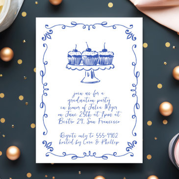 modern whimsical cupcake doodle graduation party invitation