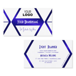 Small Modern White Geometric Blue Shimmer Cool With Logo Business Invitations Front View