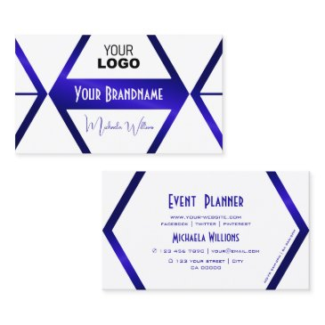 modern white geometric blue shimmer cool with logo business invitations