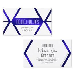Small Modern White Geometric Blue Shimmer Eye Catcher Business Invitations Front View