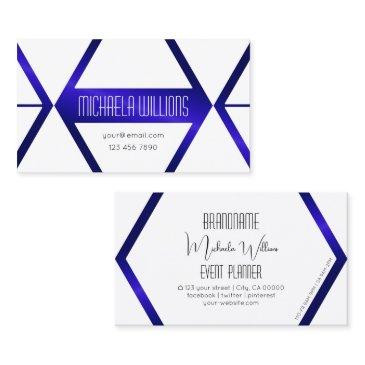 modern white geometric blue shimmer eye catcher business invitations