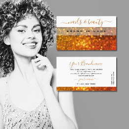 Small Modern White Orange Gold Sparkle Glitter Glamorous Business Invitations Front View