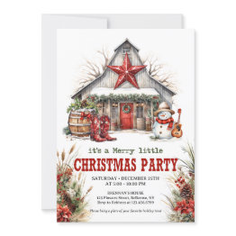 Small Modern Wild West Winter Barn Cowboy Boots Invitation Front View
