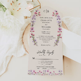 Small Modern Wildflower Beige Entree Choice Rsvp Wedding All In One Invitation Front View