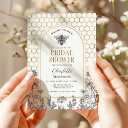 Small Modern Wildflower Honey Bee Bridal Shower Invitation Front View