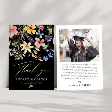 modern wildflowers floral photo graduation party foil invitation