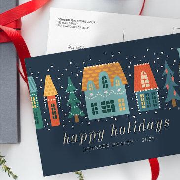 modern winter christmas town business postinvitations