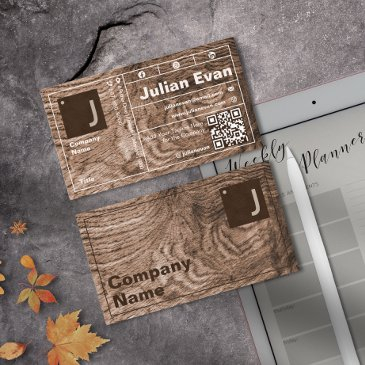 modern wood grain bold typography monogram qr code business invitations