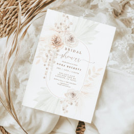 Small Monochrome White Boho Floral Bridal Shower Invitation Front View