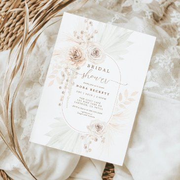 monochrome white boho floral bridal shower invitation