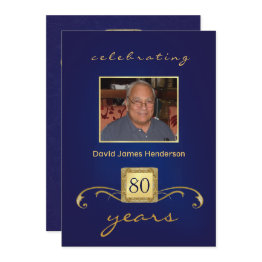 Small Monogram 80th Birthday Party Invitations Photo Front View