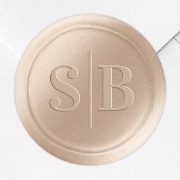 Small Monogram Champagne Gold Wax Seal Wedding Stickers Front View
