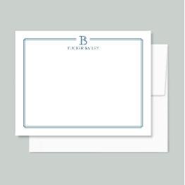 Small Monogram Elegant Navy Blue Border Stationery Note Invitations Front View