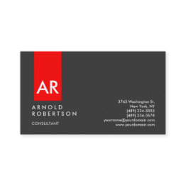 Small Monogram Gray Red Modern Consultant Business Invitations Front View