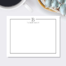 Small Monogram Initial Gray Double Border Professional Note Invitations Front View