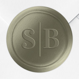 Small Monogram Lily Green Wax Seal Wedding Stickers Front View