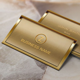 Small Monogram Logo Gold Frame Modern Bronze Business Invitations Front View