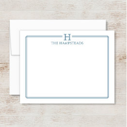 Small Monogram Navy Blue Elegant Family Stationery Note Invitations Front View