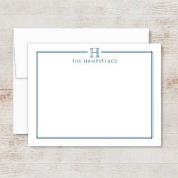 monogram navy blue elegant family stationery note invitations