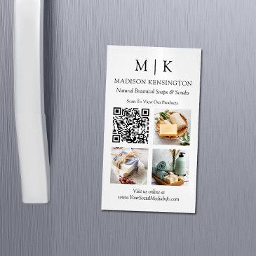 monogram or add logo qr code 3 photos business invitations magnet