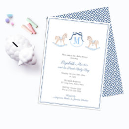 Small Monogram Rocking Horse Baby Shower For Boy Party Invitation Front View