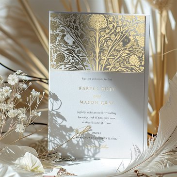 monogram twin birds victorian wedding foil invitation