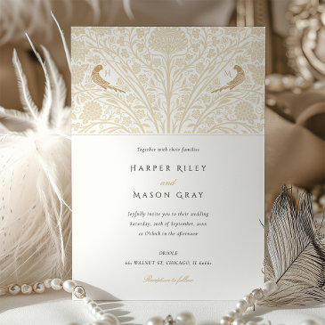 monogram twin birds victorian wedding invitation